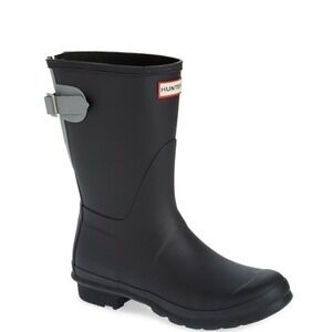 HUNTER Original Short Back Adjustable‎ Rain Boot, BLACK GRAY, Size 10, NWT
